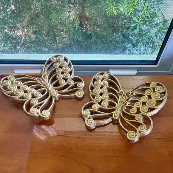 Set of 2 Vintage Burlwood MCM Butterfly Wall Hangings – Retro Swirl Design - Picture 10 of 12